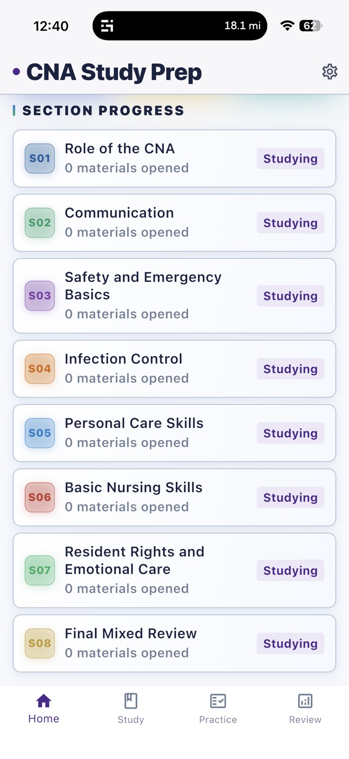 iPhone section progress screen
