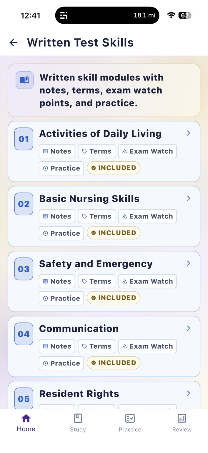 iPhone written test practice screen