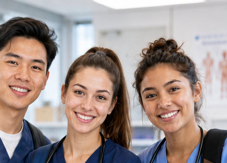 A multilingual group of CNA students ready to study