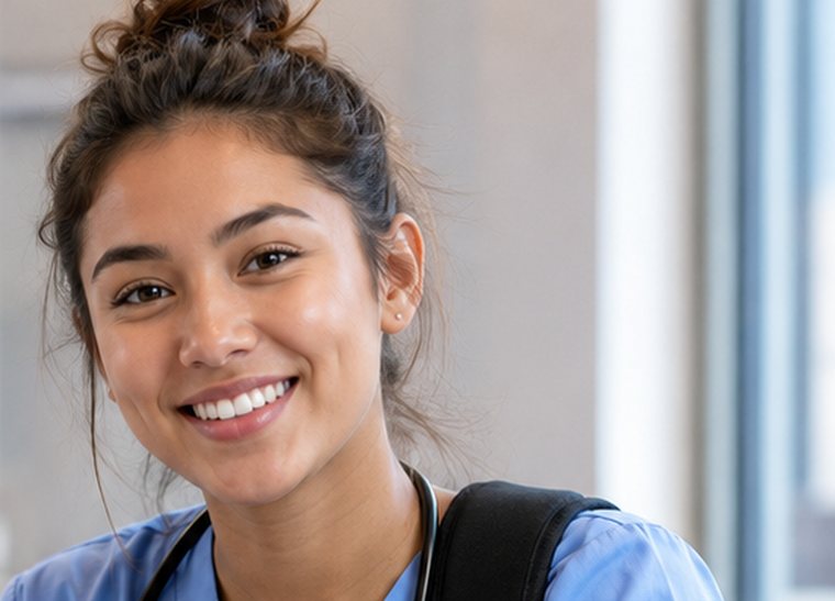 CNA student reviewing written study material
